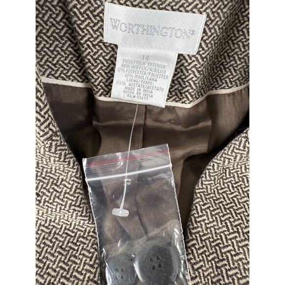 Worthington Sz 14 Wool Blend Belted V Neck Collar Long Sleeve Blazer Jacket - Picture 6 of 8